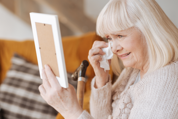 Woman looking at photo